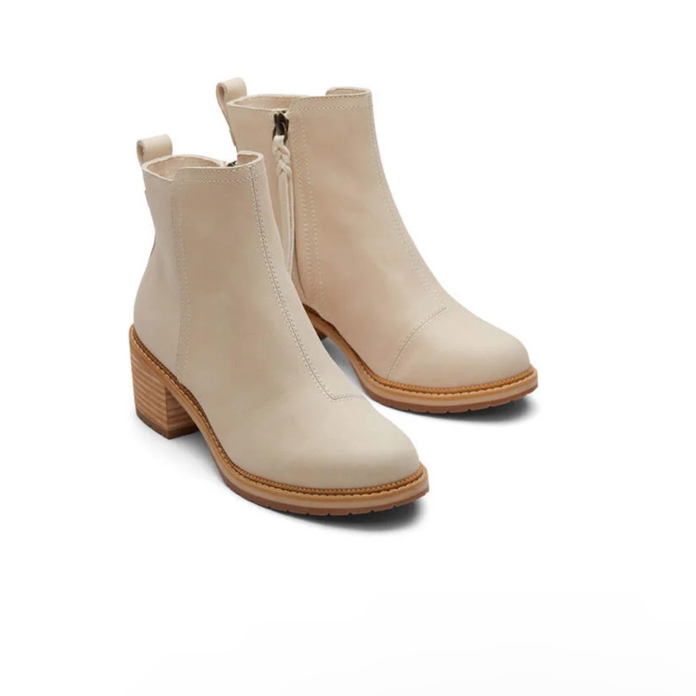 Toms Marina Beige Leather Heeled Boot - Picture 2 of 8
